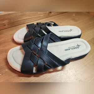 Eastland Black Leather Woven Sandals